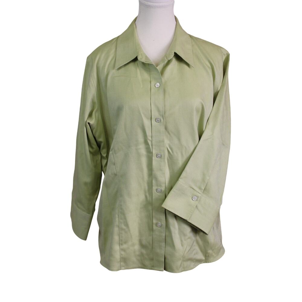 Liz Claiborne Crop Sleeve Button Up in Celadon Green sz 14